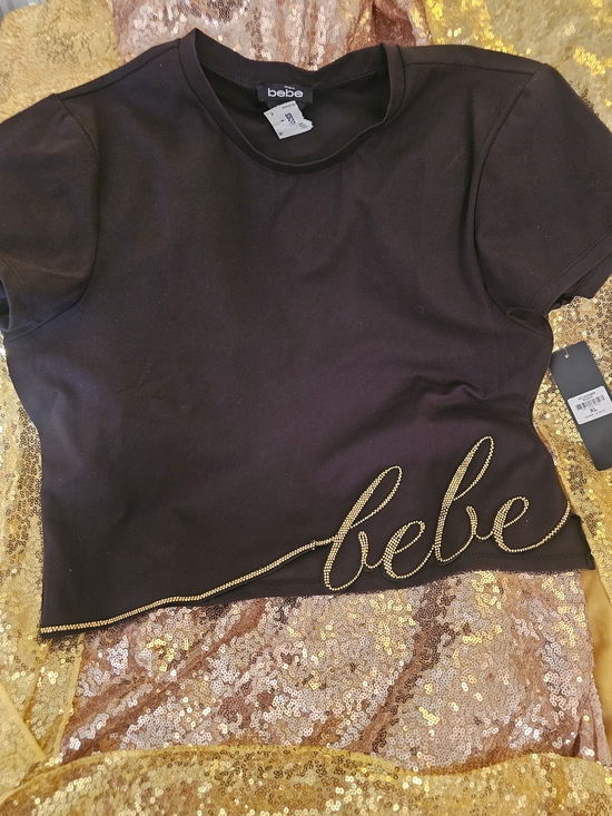 bebe Tops - bebe Black Crop Top with Gold Script Logo